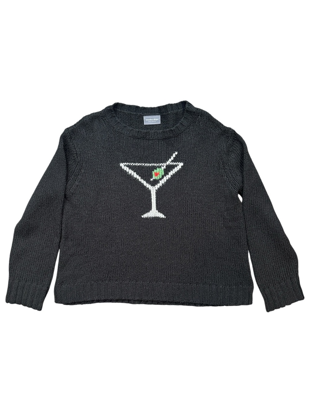 Wooden Ships Martini Times Chunky Knit Crewneck Sweater Black Women S/M $145